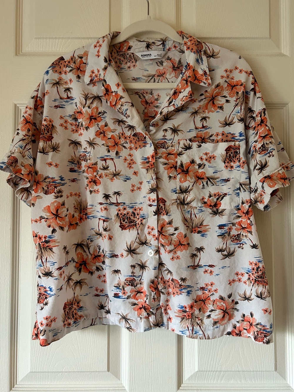 Sonoma Floral Sleep Shirt Coral Blue Nightgown Lounge Top - Size Large